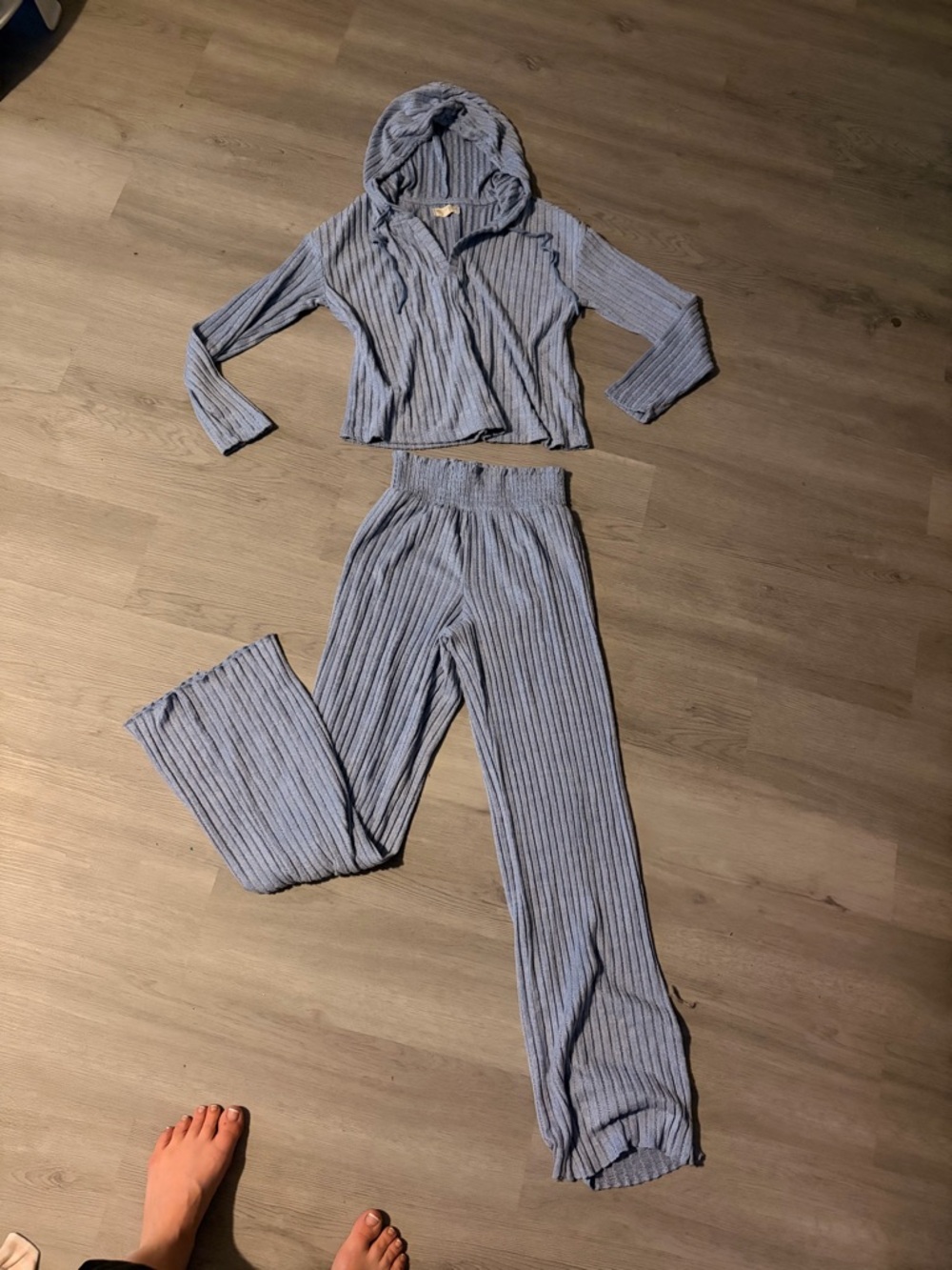 Wallflower Ribbed Hoodie & Jogger Set - Light Blue